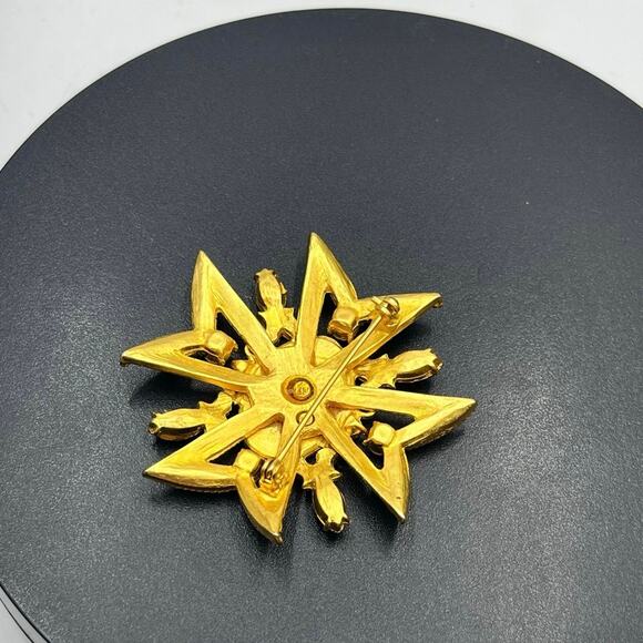 Russian Maltese Cross Red Rhinestone Black Enamel Pearl Crown Eagle Brooch - Picture 8 of 9